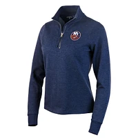 Women's Antigua Heather Navy New York Islanders Action Quarter-Zip Pullover Sweatshirt