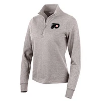 Women's Antigua Oatmeal Philadelphia Flyers Action Quarter-Zip Pullover Sweatshirt