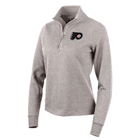 Women's Antigua Oatmeal Philadelphia Flyers Action Quarter-Zip Pullover Sweatshirt