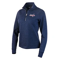 Women's Antigua Heather Navy Washington Capitals Action Quarter-Zip Pullover Sweatshirt