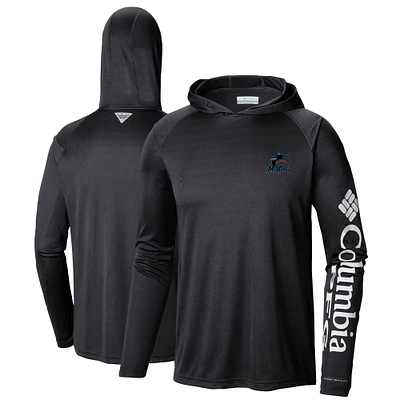 Men's Columbia Black Miami Marlins Terminal Tackle Long Sleeve Hoodie T-Shirt