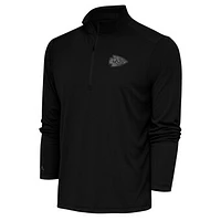 Men's Antigua Black Kansas City Chiefs Tonal Logo Tribute Quarter-Zip Pullover Top