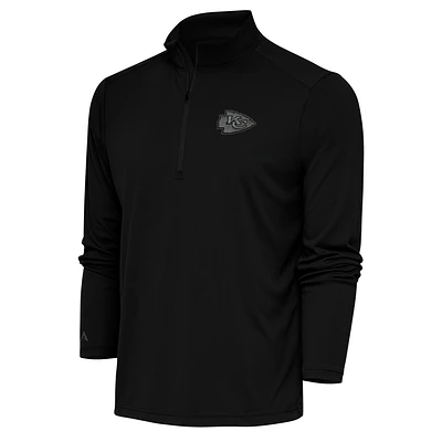 Men's Antigua Black Kansas City Chiefs Tonal Logo Tribute Quarter-Zip Pullover Top