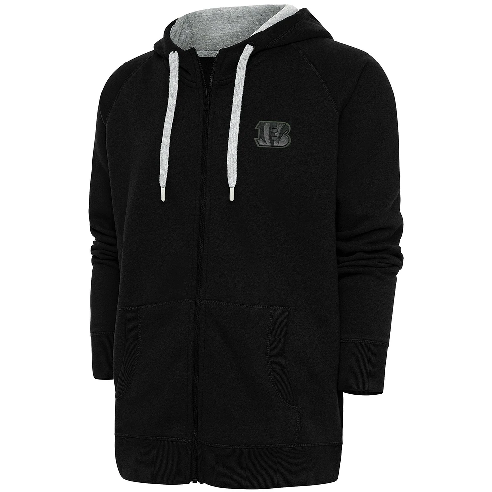 Men's Antigua Black Cincinnati Bengals Tonal Logo Victory Full-Zip Hoodie