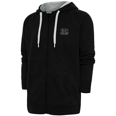 Men's Antigua Black Cincinnati Bengals Tonal Logo Victory Full-Zip Hoodie