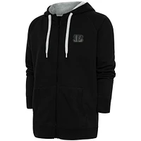 Men's Antigua Black Cincinnati Bengals Tonal Logo Victory Full-Zip Hoodie