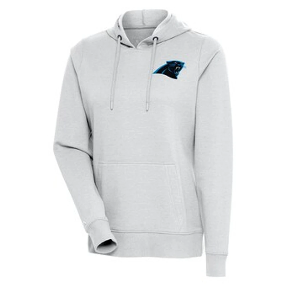 Women's Antigua Heather Gray Carolina Panthers Logo Action Pullover Hoodie