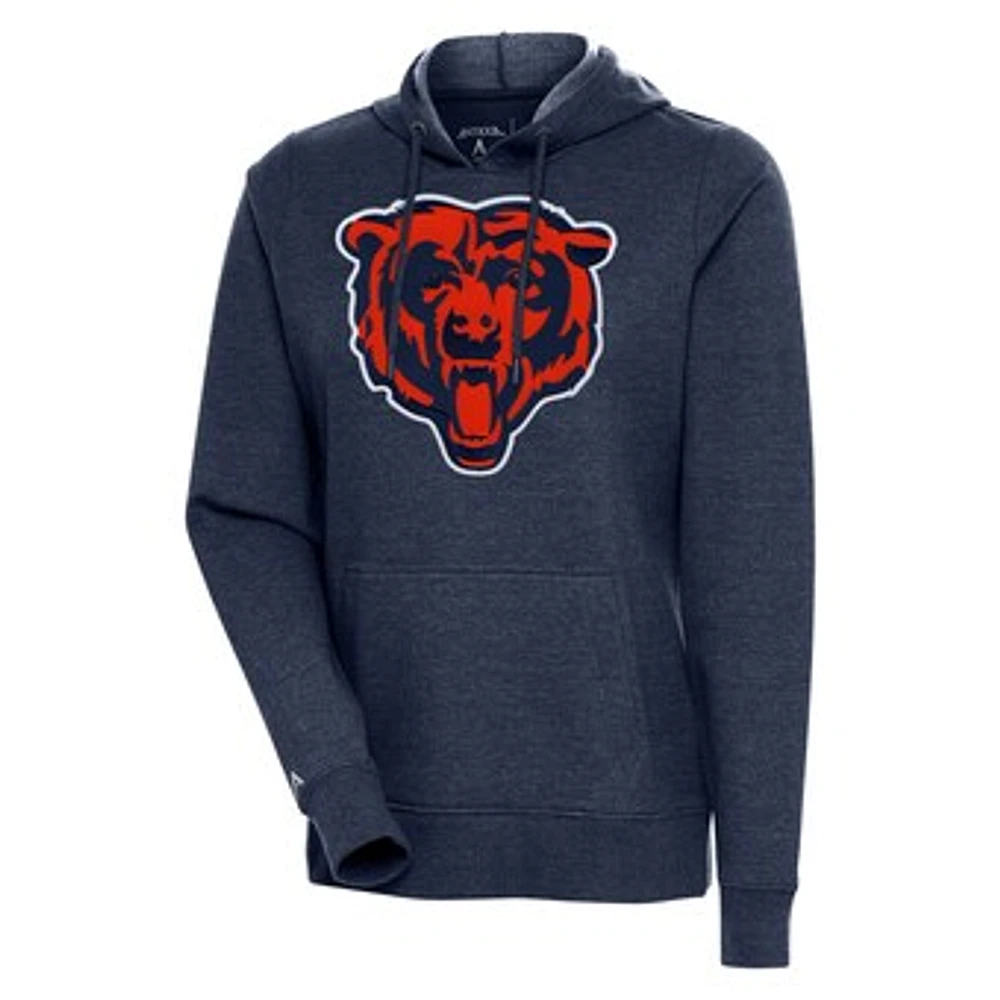 Women's Antigua Heather Navy Chicago Bears Mascot Action Pullover Hoodie