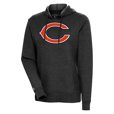 Women's Antigua Heather Black Chicago Bears Primary Logo Action Pullover Hoodie