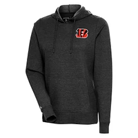 Women's Antigua Heather Black Cincinnati Bengals Logo Action Pullover Hoodie