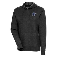 Women's Antigua Heather Black Dallas Cowboys Logo Action Pullover Hoodie