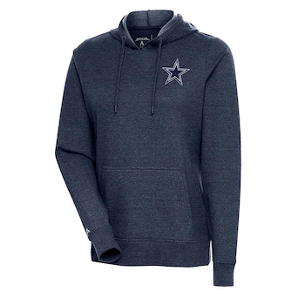 Women's Antigua Heather Navy Dallas Cowboys Logo Action Pullover Hoodie