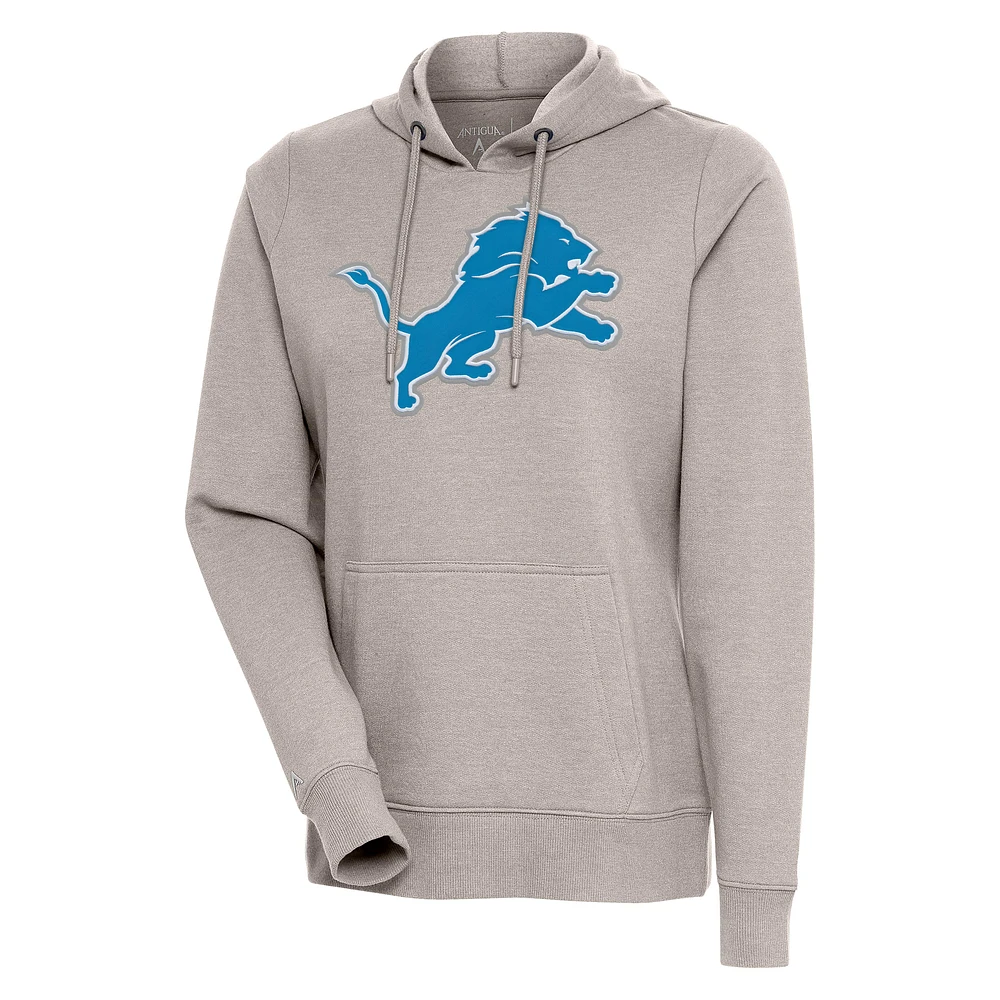 Women's Antigua Oatmeal Detroit Lions Action Pullover Hoodie