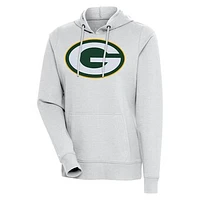 Women's Antigua Heather Gray Green Bay Packers Action Pullover Hoodie