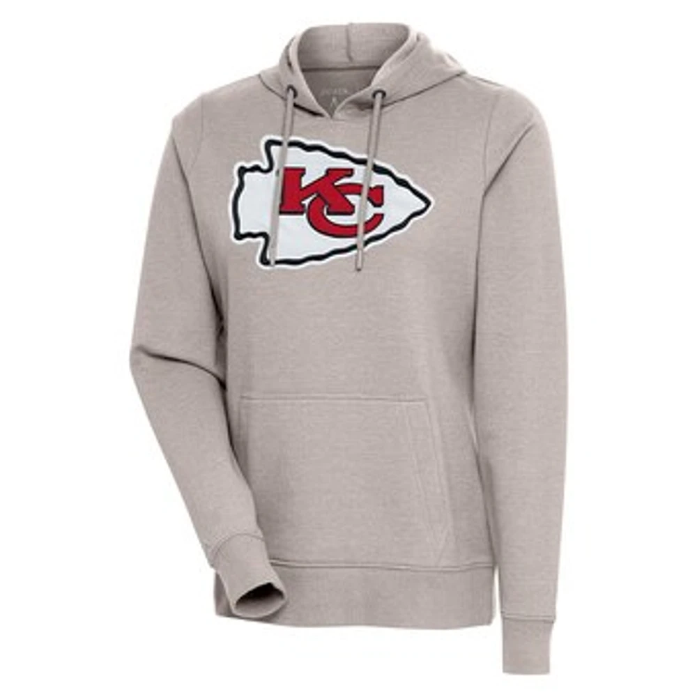 Women's Antigua Oatmeal Kansas City Chiefs Action Pullover Hoodie