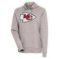 Women's Antigua Oatmeal Kansas City Chiefs Action Pullover Hoodie