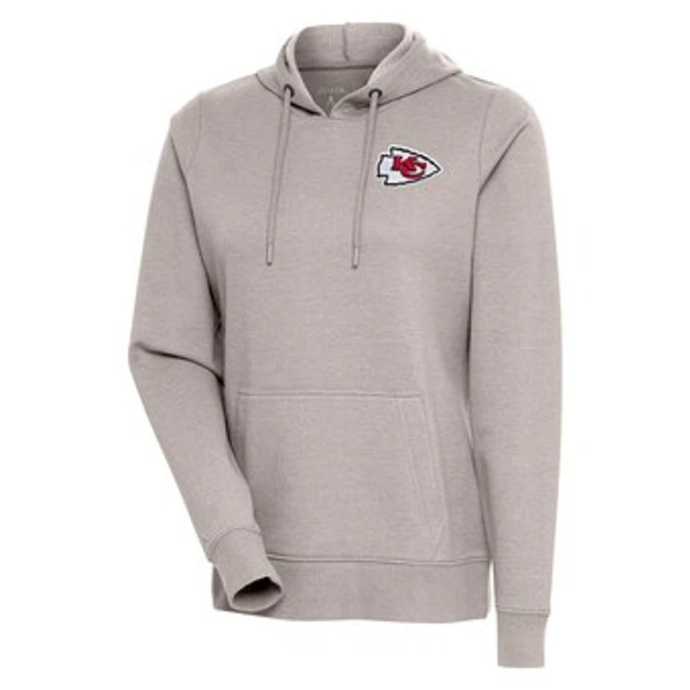 Women's Antigua Oatmeal Kansas City Chiefs Logo Action Pullover Hoodie