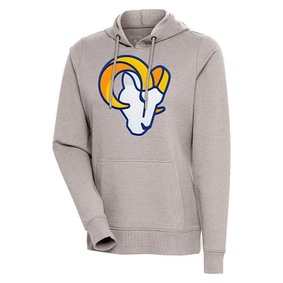 Women's Antigua Oatmeal Los Angeles Rams Action Pullover Hoodie