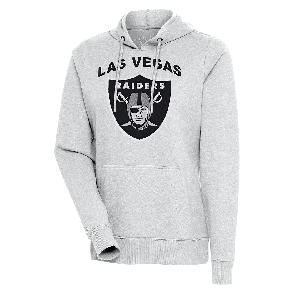 Women's Antigua Heather Gray Las Vegas Raiders Action Pullover Hoodie