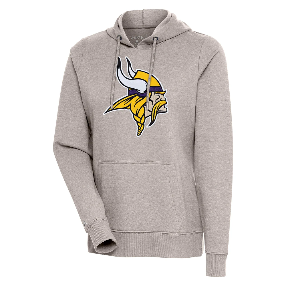 Women's Antigua Oatmeal Minnesota Vikings Action Pullover Hoodie