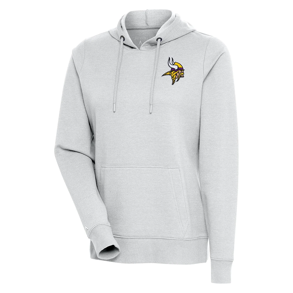 Women's Antigua Heather Gray Minnesota Vikings Logo Action Pullover Hoodie