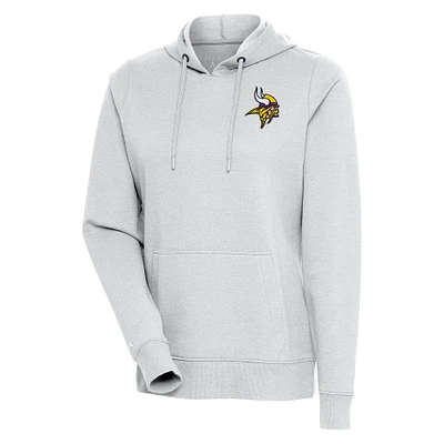 Women's Antigua Heather Gray Minnesota Vikings Logo Action Pullover Hoodie