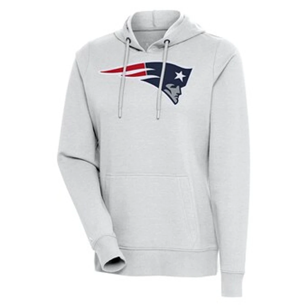 Women's Antigua Heather Gray New England Patriots Action Pullover Hoodie