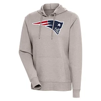 Women's Antigua Oatmeal New England Patriots Action Pullover Hoodie