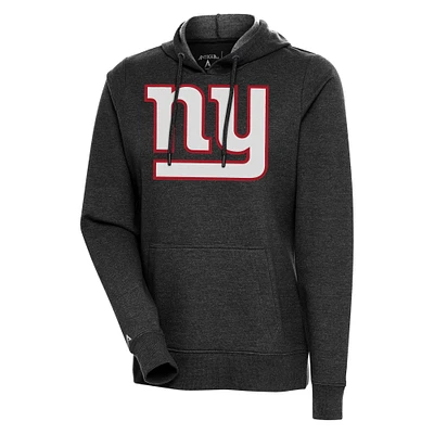 Women's Antigua Heather Black New York Giants Action Pullover Hoodie