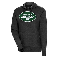 Women's Antigua Heather New York Jets Action Pullover Hoodie