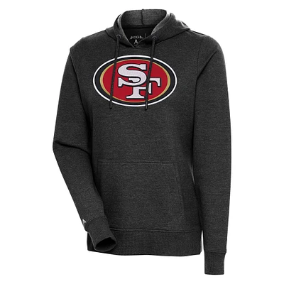 Women's Antigua Heather Black San Francisco 49ers Action Pullover Hoodie