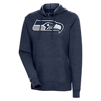 Women's Antigua Heather Navy Seattle Seahawks Action Pullover Hoodie