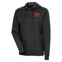 Women's Antigua Heather Black Washington Commanders Logo Action Pullover Hoodie