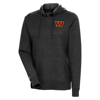 Women's Antigua Heather Black Washington Commanders Logo Action Pullover Hoodie