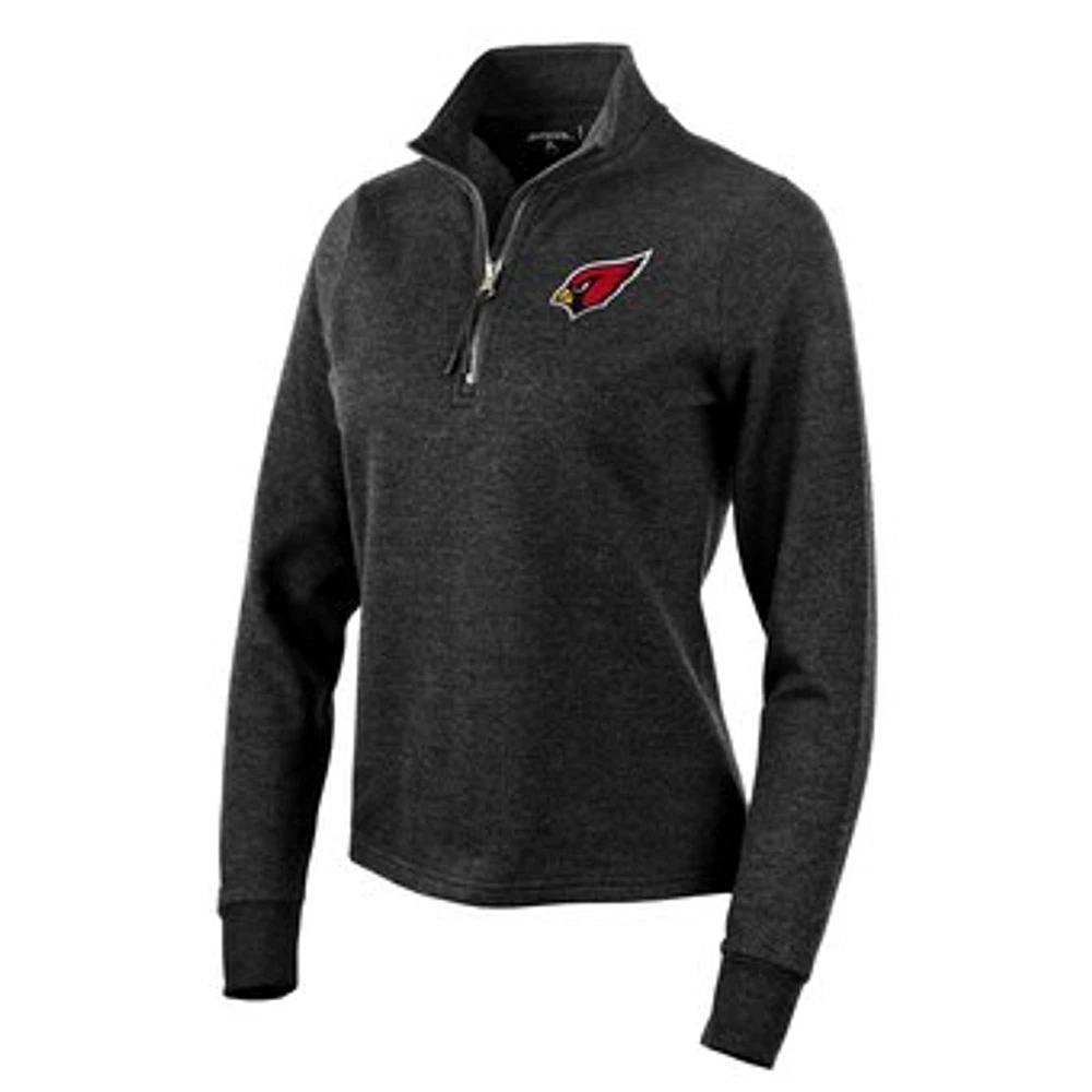 Women's Antigua Heather Black Arizona Cardinals Action Quarter-Zip Pullover Sweatshirt