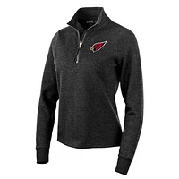 Women's Antigua Heather Black Arizona Cardinals Action Quarter-Zip Pullover Sweatshirt