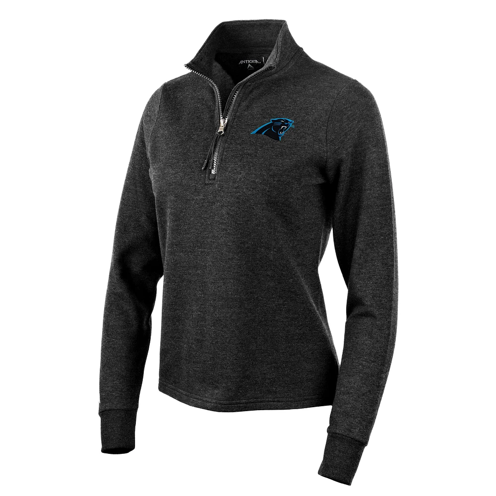 Women's Antigua Heather Black Carolina Panthers Action Quarter-Zip Pullover Sweatshirt