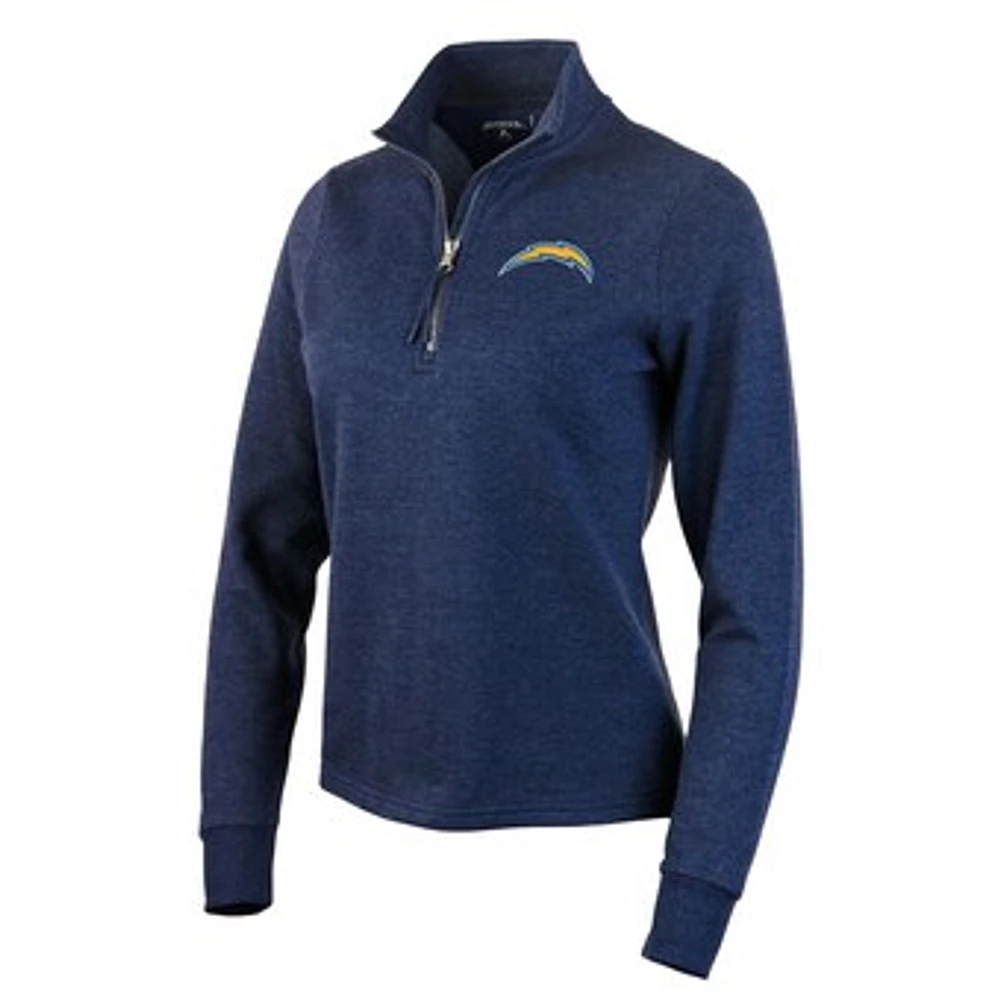 Women's Antigua Heather Navy Los Angeles Chargers Action Quarter-Zip Pullover Sweatshirt