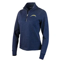 Women's Antigua Heather Navy Los Angeles Chargers Action Quarter-Zip Pullover Sweatshirt