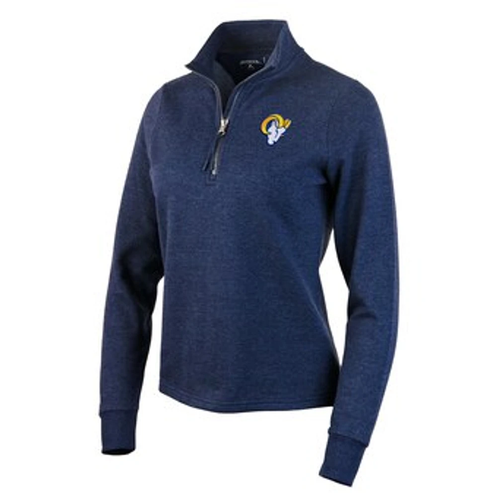 Women's Antigua Heather Navy Los Angeles Rams Action Quarter-Zip Pullover Sweatshirt