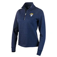 Women's Antigua Heather Navy Los Angeles Rams Action Quarter-Zip Pullover Sweatshirt