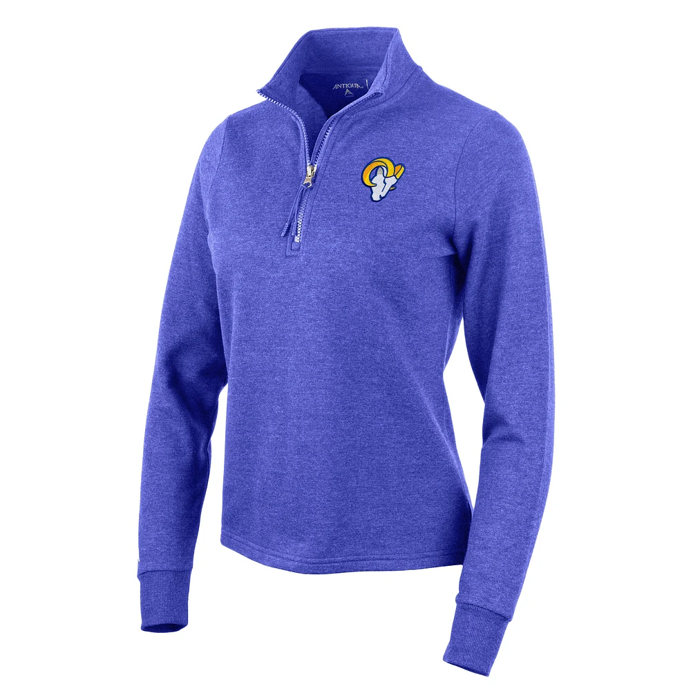 Women's Antigua Heather Royal Los Angeles Rams Action Quarter-Zip Pullover Sweatshirt