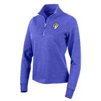 Women's Antigua Heather Royal Los Angeles Rams Action Quarter-Zip Pullover Sweatshirt