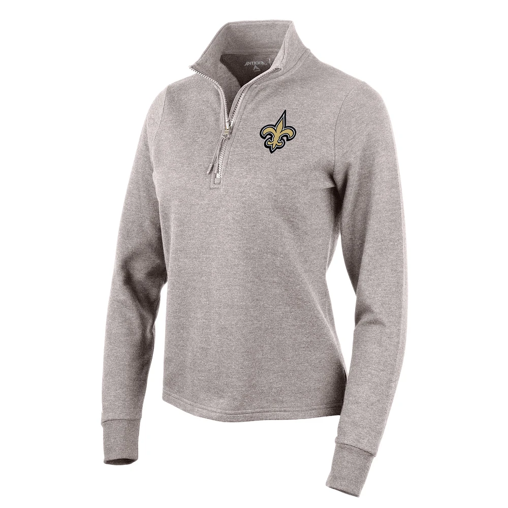 Women's Antigua Oatmeal New Orleans Saints Action Quarter-Zip Pullover Sweatshirt