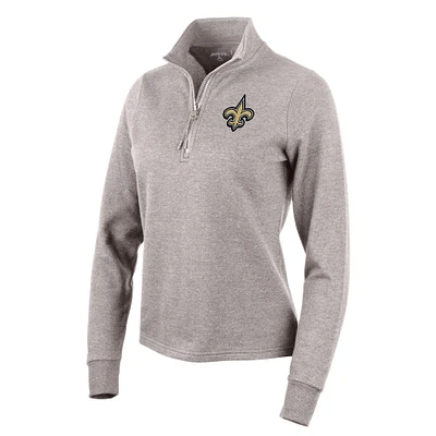 Women's Antigua Oatmeal New Orleans Saints Action Quarter-Zip Pullover Sweatshirt