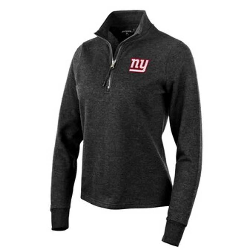 Women's Antigua Heather Black New York Giants Action Quarter-Zip Pullover Sweatshirt