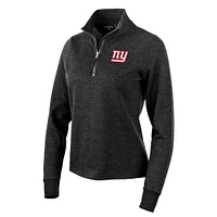 Women's Antigua Heather Black New York Giants Action Quarter-Zip Pullover Sweatshirt