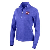 Women's Antigua Heather Royal New York Giants Action Quarter-Zip Pullover Sweatshirt