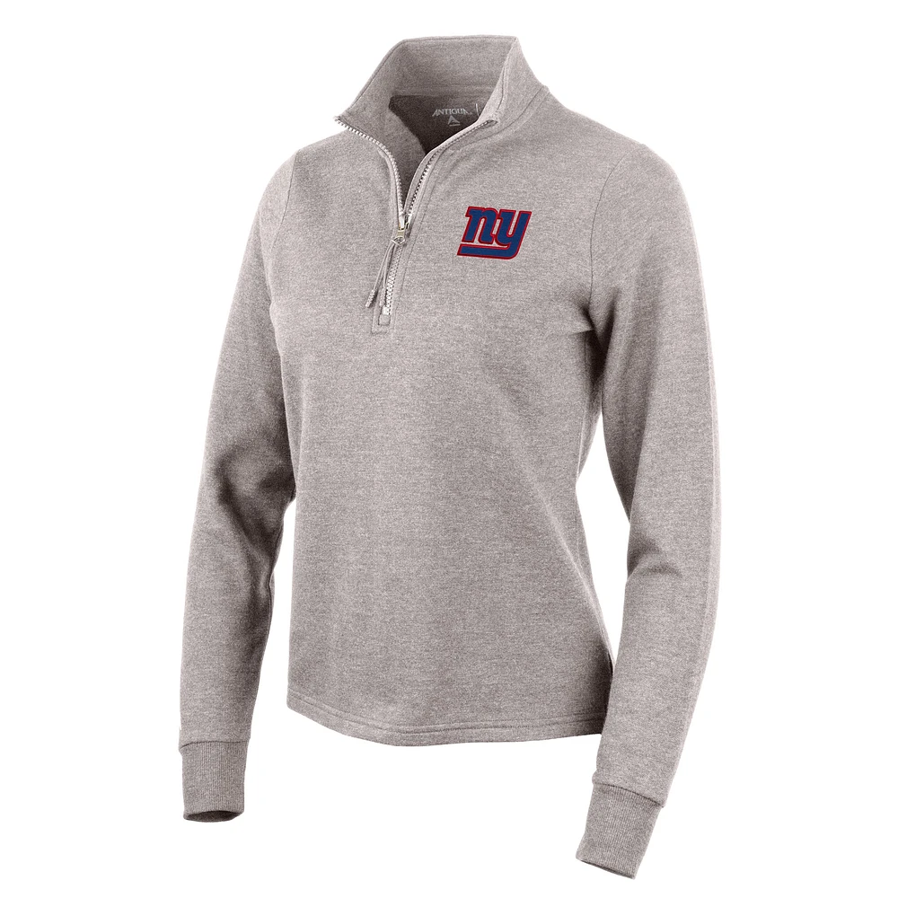 Women's Antigua Oatmeal New York Giants Action Quarter-Zip Pullover Sweatshirt