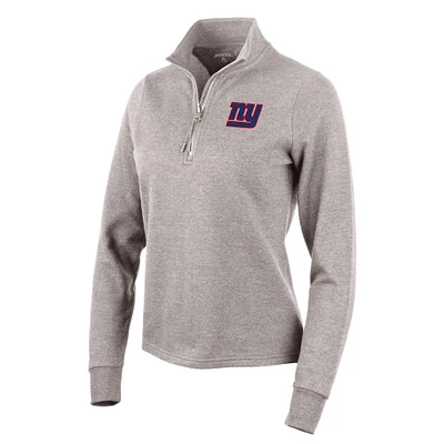 Women's Antigua Oatmeal New York Giants Action Quarter-Zip Pullover Sweatshirt